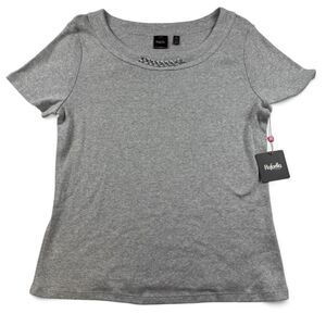 Rafaella Women’s Gray Short Sleeve Top Silver Chain Detail XL NWT